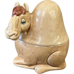 Vintage MCM Studio Pottery Camel Trinket Box Atomic Era Desert Glaze